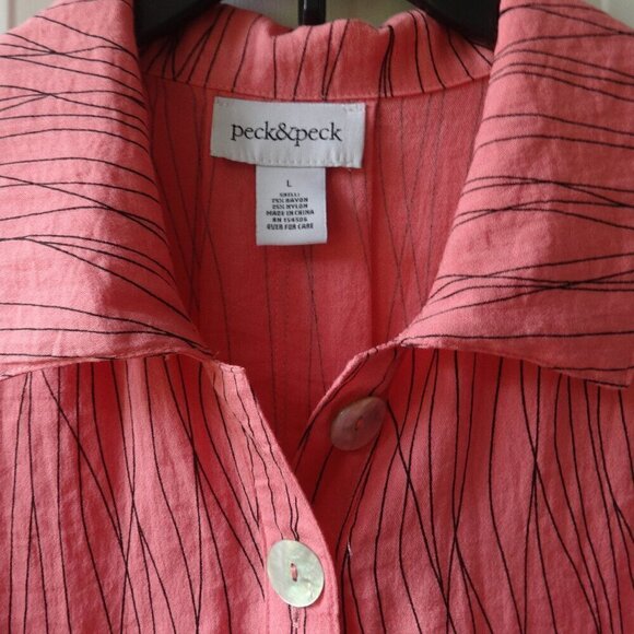 Peck & Peck women's button down top size L, salmon color with small black lines - Picture 4 of 13
